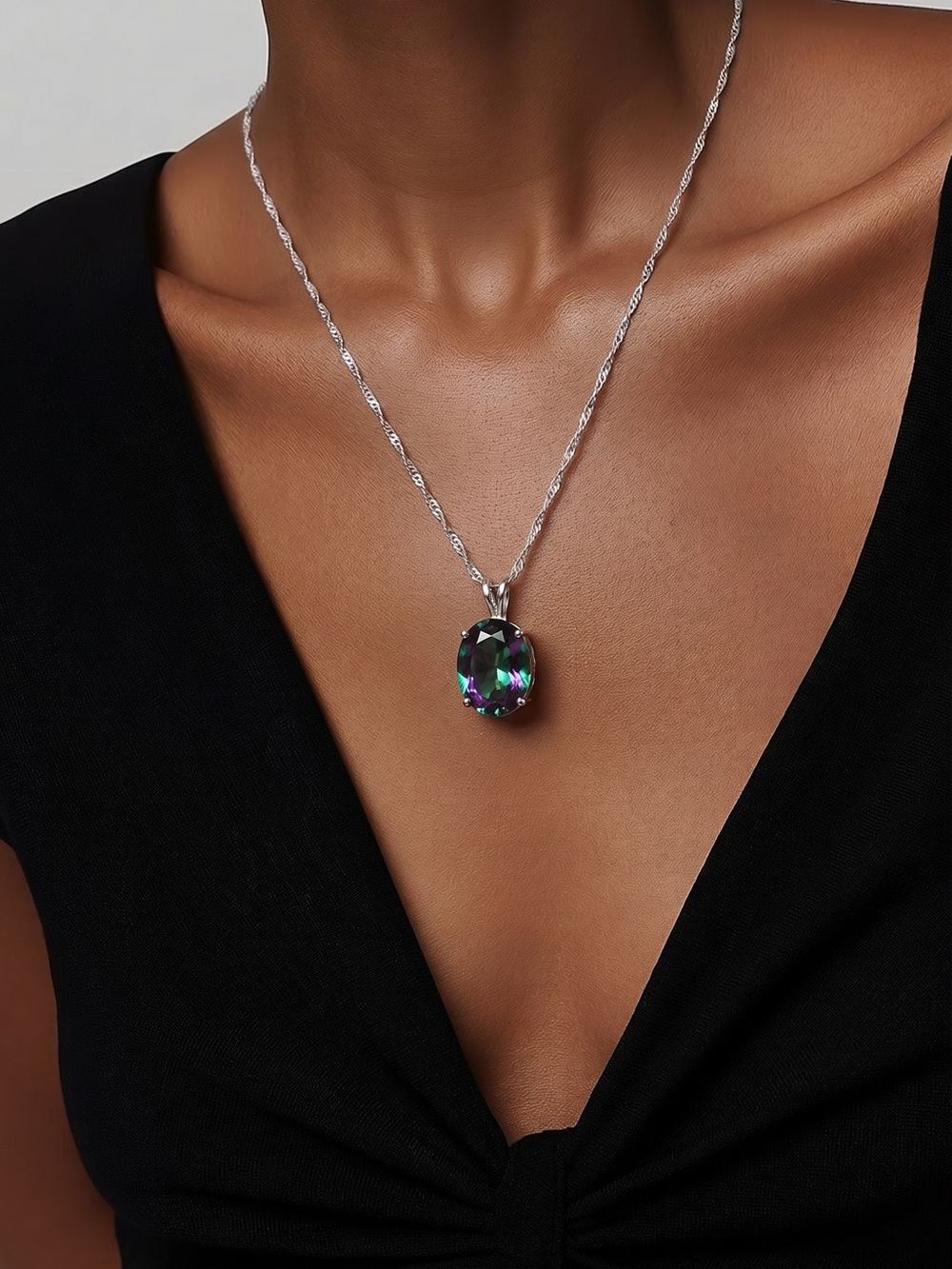 Sterling Silver Mystic Topaz Pendant Necklace - Silver
